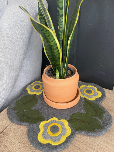 Yellow Flower Gray Candle Mat CMGP1013 - The Fox Decor